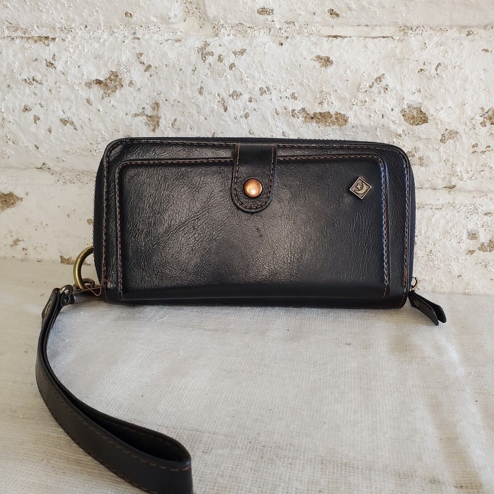 Pola | Women's Black Multi-function Leather Wallet Cell Case 7" x 3.5"
